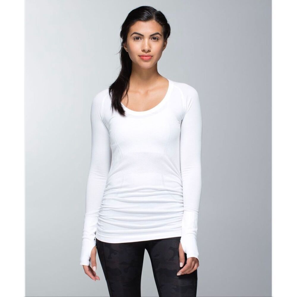 Lululemon Run: Swiftly Tech Long Sleeve Scoop *Ruched Heathered White Size 6